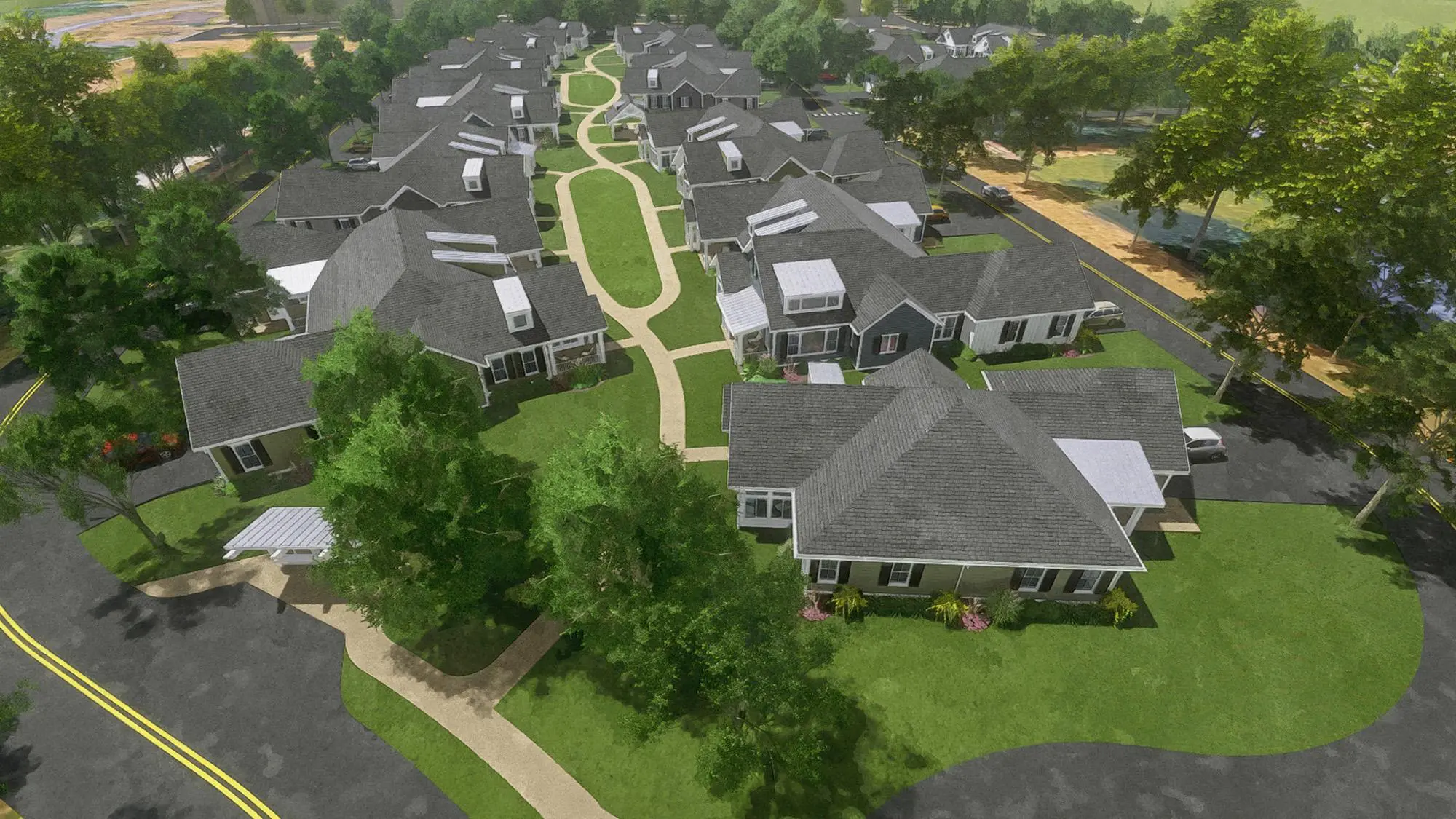 Aerial View of the Cottages at Pondview Neighborhood Aerial View of the Cottages at Pondview Neighborhood
