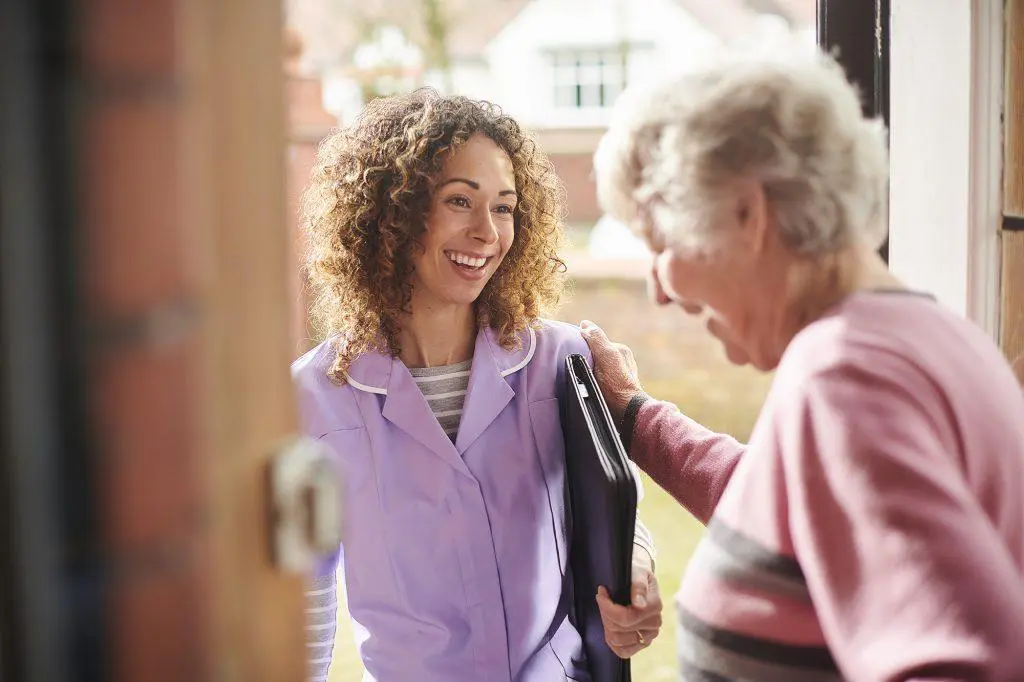 Woman visiting Peter Becker Community Resident at home Woman visiting Peter Becker Community Resident at home
