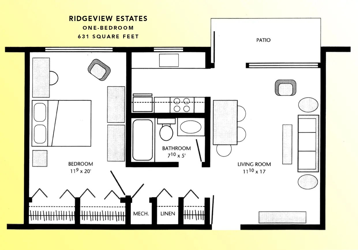 One Bedroom Floor Plan at Ridgeview Estates One Bedroom Floor Plan at Ridgeview Estates