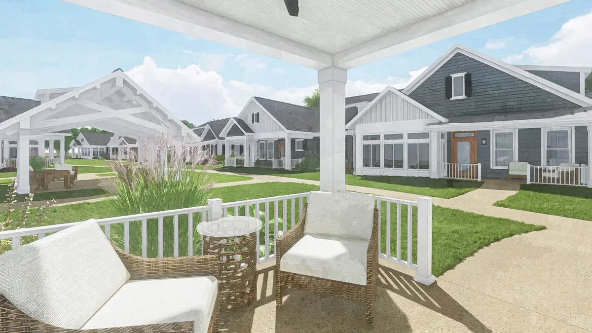 Outdoor seating area at Cottages at Pondview
