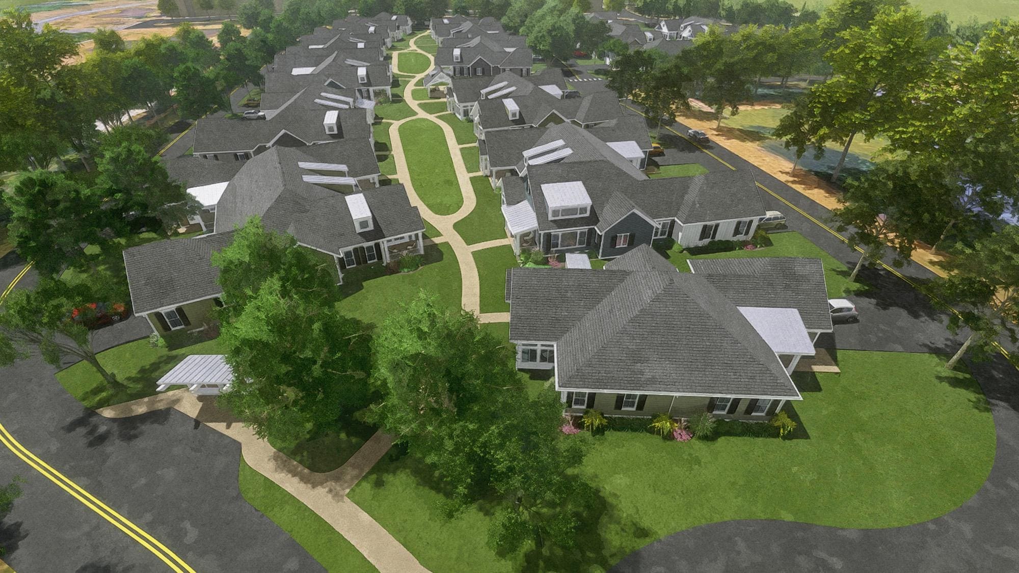 Aerial View of the Cottages at Pondview Neighborhood