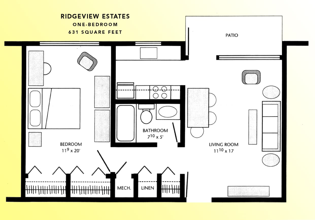 One Bedroom Floor Plan at Ridgeview Estates
