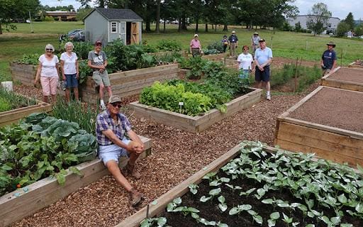 community garden volunteers working outside